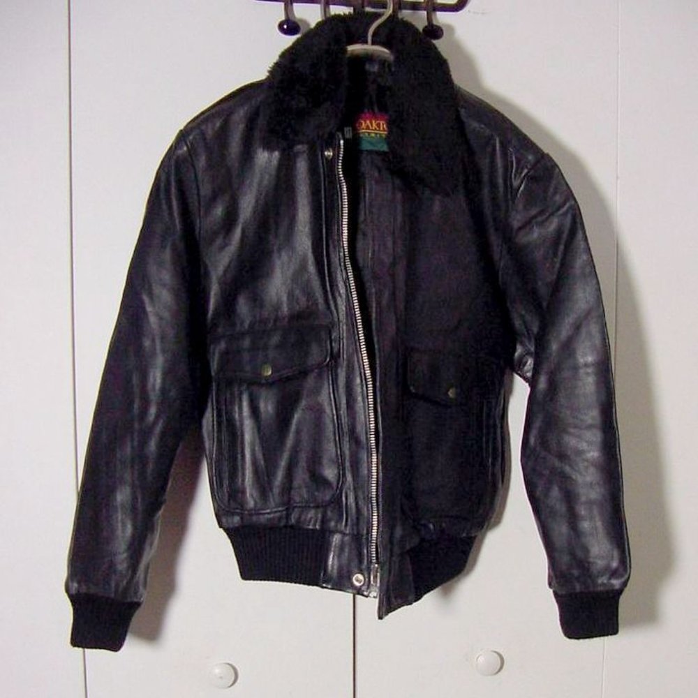 Vtg 80's Oakton Limited Black Leather Bomber Jacket Sz 40